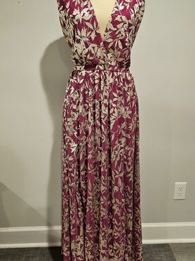 Fate Fuchsia Dress with Gold Leaf Accents